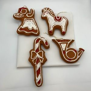 Vintage Christmas Gingerbread Cookie Set of 4 Sparkling Christmas Ornaments